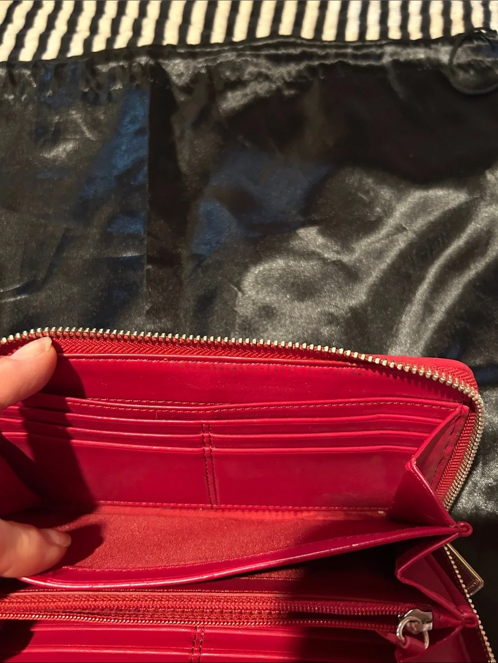 Coach Red Leather Fringe Zip-Around Wallet
